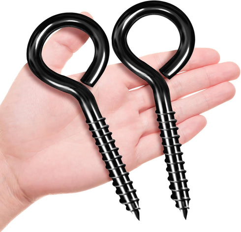 ZAUGONTW 12 Pcs 5 Inch Eye Hooks, Heavy Duty Black Large Screw Eye Hooks for Hanging, Tie-Downs, Heavy-Duty Applications