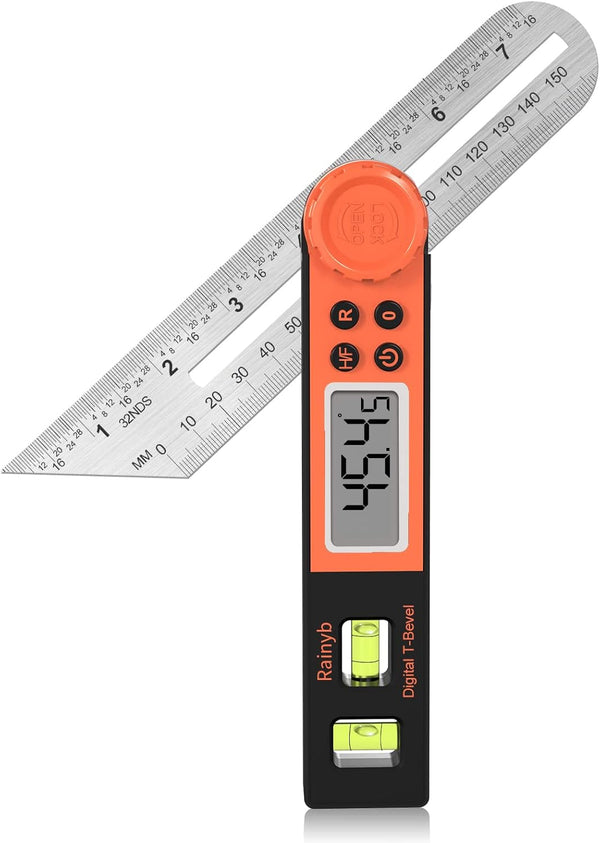 Digital Angle Finder Protractor, 0-360 Degree T-Bevel Gauge with Horizontal Vertical Bubble & LCD Display