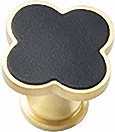 HUHUIAOH Four-Leaf Clover Leather Handle Gold Brass Leather Handle Single Hole Wardrobe Dresser