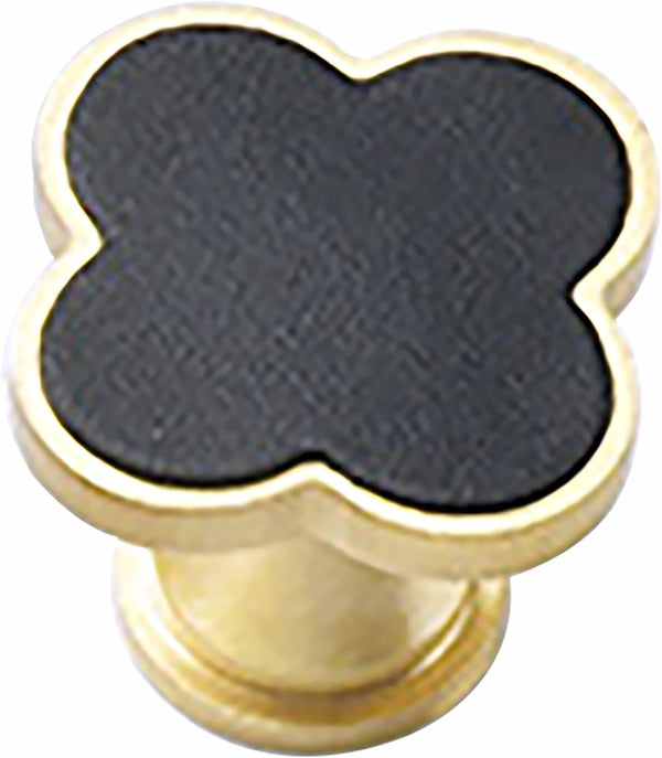 HUHUIAOH Four-Leaf Clover Leather Handle Gold Brass Leather Handle Single Hole Wardrobe Dresser