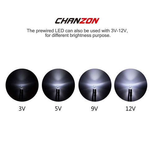 20 3mm 12V) 560 1/4W 24awg Bulb Chanzon pcs Pre-Wired White LED Diode Lights (Clear Round Transparent Lens DC with ohms
