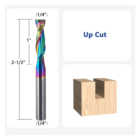 HIEMTE 1/4 1/4 inch 1 inch HEME Shank Up Cut Spiral Router Bit Cutting Diameter Cutting Length CNC Router Bits