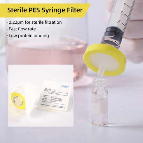 10PCS Syringe Filter PES Hydrophilic Filtration, Sterile Lab Filters 0.45µm 33mm Membrane Diameter Individually Packed