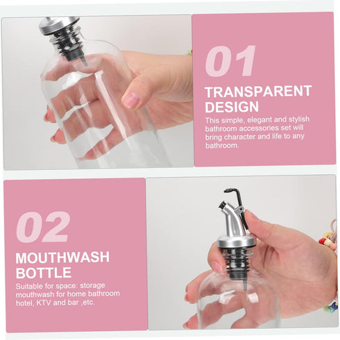 500ml 16oz Happyyami Glass Mouthwash Dispenser Kit with Cup Bathroom Accessories for Home Use Easy Pour Spout