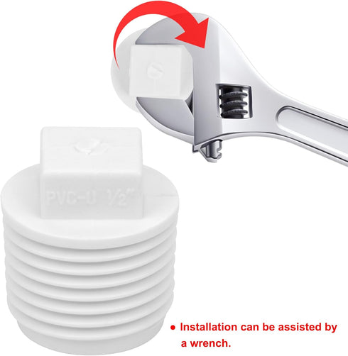20Pack 1/2 Inch PVC Male Threaded Pipe End Cap, SCH40 PVC NPT Male Plug for Plumbing Water Line