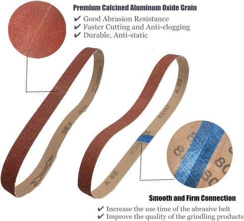 1/2 x 18 Sanding Belt Assortment, 48 Pack, 8 Each of 60 80 120 150 240 400 Grit