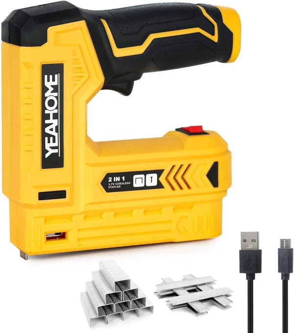 YEAHOME Electric Staple Gun, 2 in 1 Light Duty Brad Nailer/Stapler with USB Charger Cable