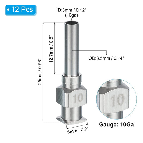 PATIKIL 10Ga x 0.5 Inch Stainless Steel Dispensing Needle Tips, 12Pcs Metal Glue Needle Tube Blunt Tips Luer Lock for Thick Glue Ink Lab, Silver
