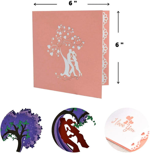CUTE POPUP Anniversary 3D Pop Up Card - Couple and Heart Tree Design for Valentine's Day, Anniversary - Shining