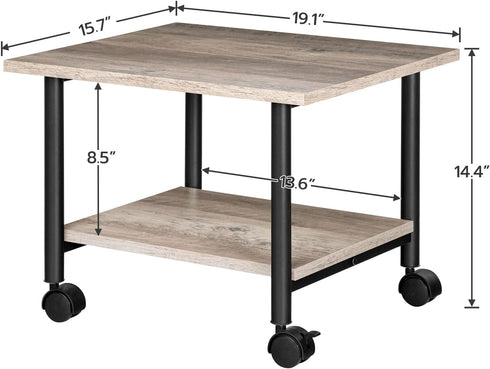 HOOBRO 2-Tier Printer Stand, Industrial Under Desk Cart with Shelf, Mobile Heavy Duty Storage Rack on Wheels, Grey and
