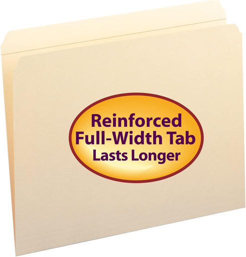 Smead File Folder, Manila, Reinforced Straight-Cut Tab, Letter Size, 100 per Box (10310)