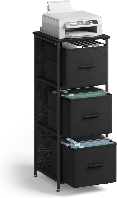 VASAGLE File Cabinet, 3 Drawers, Printer Stand, Cube Storage Shelf for A4, Letter-Size Files, Ebony Black & Ink Black