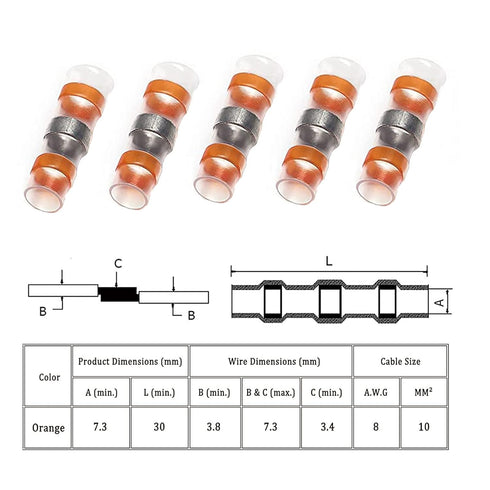 60Pcs AWG 8 Orange Solder Butt Connectors Heat Shrink,Solder Seal Wire Connectors for Automotive Marine Boat Trailer