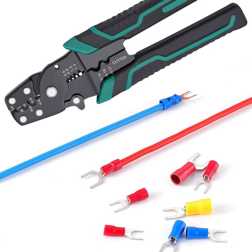smseace 201pcs Crimping Tool with 12-Sizes Fork Spade Connectors for 22-10AWG Wire, Multifunction Wire Crimping Tool