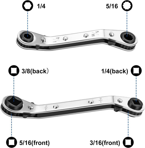 WADEO HVAC Service Wrench Set: 4 Sizes, Hex Bit Adapter for Air Conditioning and Refrigeration Repair