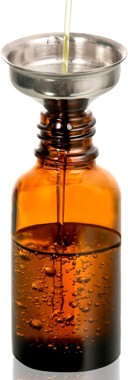 24 1 oz Dropper Bottles for Essential Oils with 6 Stainless Steel Funnels & 1 Long Glass Dropper - Amber Glass Tincture