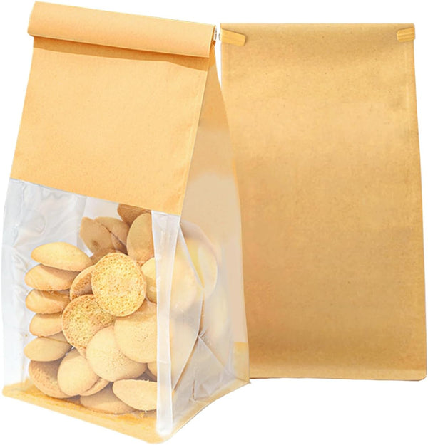 Roppolo 50 Pcs 3.9 Inch Brown Kraft Paper Bread Bags with Tin Tie,