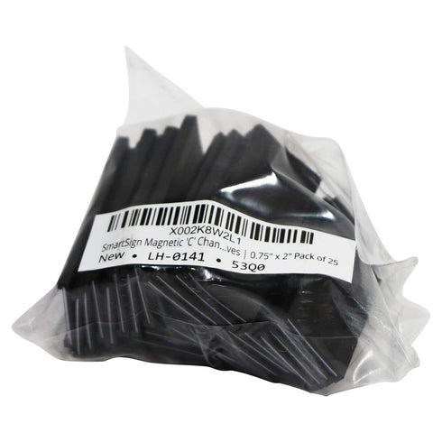 SmartSign Magnetic 'C' Channel Label Holders for Metal Racks and Shelves, 0.75" x 2", Pack of 25