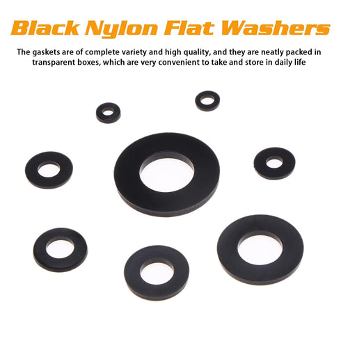 500Pcs Nylon Flat Washer Assortment Set, 8 Sizes - M2, M2.5, M3, M4, M5, M6, M8, M10 (Black)