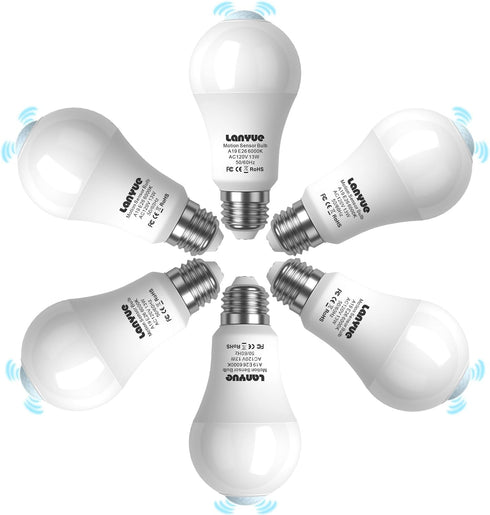 lanyue Bulb,Activated Bulb Bulb,13W 100W,E26 6000K Daylight,6 Packs Motion Sensor Light Detector Light Indoor,Dusk
