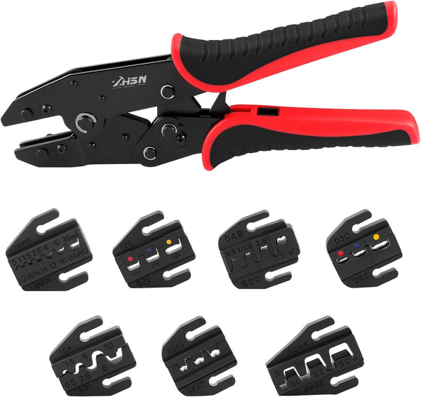 Zhushan 8PCS Wire Crimping Tool Set - Ratcheting Crimper Kit with Interchangeable Dies for Heat Shrink Connectors,