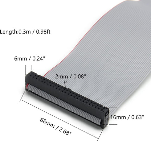 Fielect 2pcs IDC 50 Pin Connector Gray Wire Flat Ribbon Cable Connector, 30cm Length