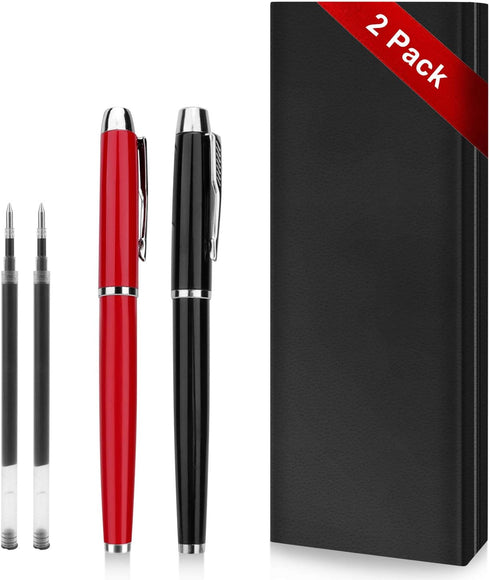 Rollerball Pen 2 Pack, Ballpoint Pens for Men Women, Executive Business Office Use, Gift Box with 2 Extra Refills