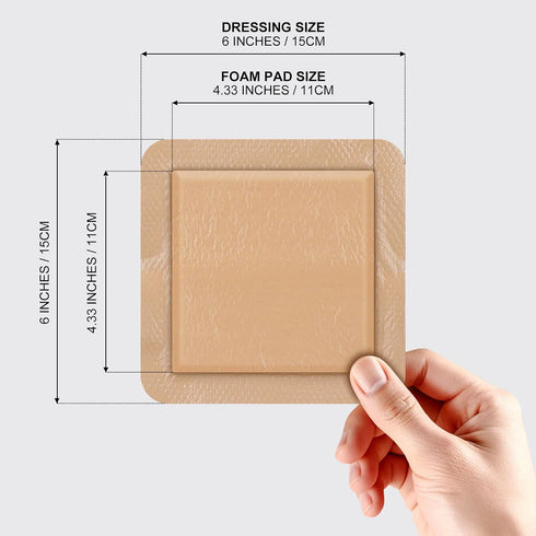 ZMZPA 6x6 (10) Silicone Foam Dressing Gentle Border, Super Absorbent Wound Dressing, Bed Sore Patches, Waterproof