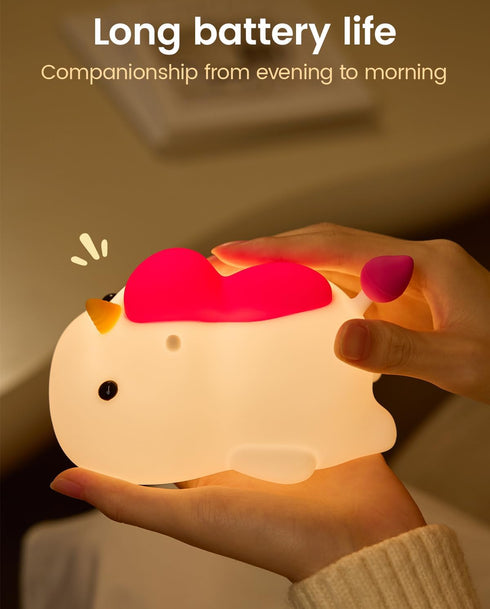joyful xinghai 30-Min Unicorn Night Light for Kids, Soft Silicone Tap Control Lamp with Auto-Off Timer, Rechargeable