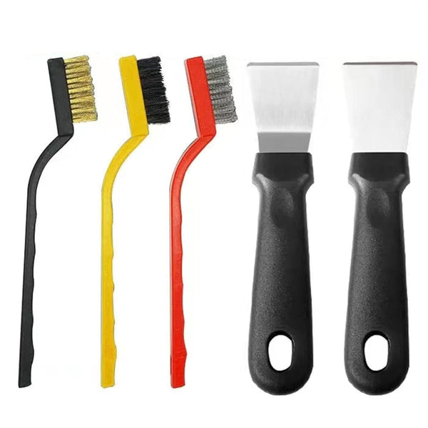 2Pcs Cleaning Scraper for Ovens, Stainless Steel Multi-Kitchen Scraper with 3Pcs Brass Nylon Brushes, Black
