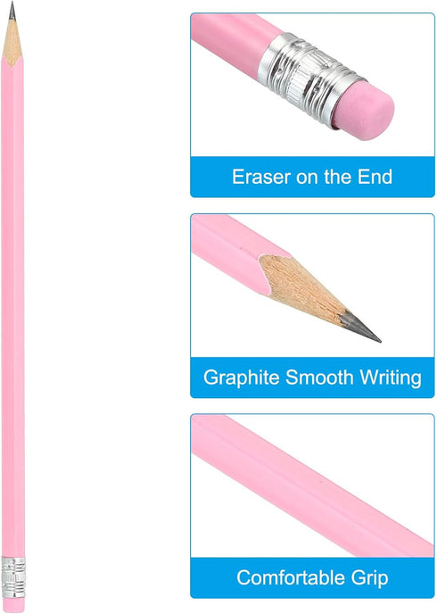 PATIKIL 24 Pack Round HB Graphite Pencils with Eraser, Cute Wood Pencils for Classroom Teacher Office Supplies, Pink