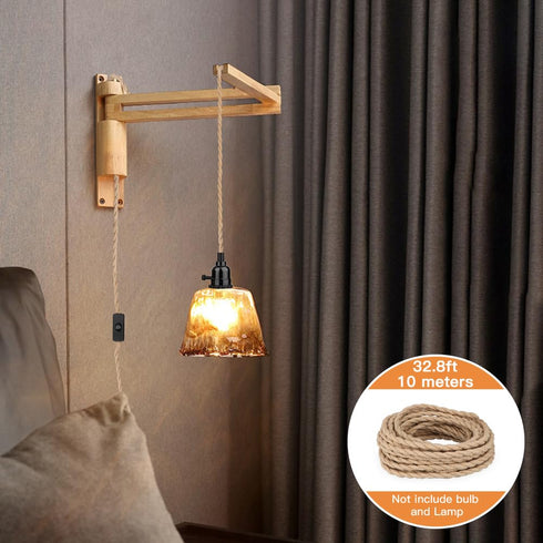 Helunsi 32.8ft 18/2 18-Gauge Twisted Electric Rope Light, Hemp Rope Covered Lamp Twisted Wire, Vintage Light Pendant