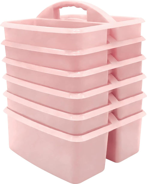 Teacher Created Resources Light Pink Portable Plastic Storage Caddy 6-Pack, 3 Compartments for Classroom Organization
