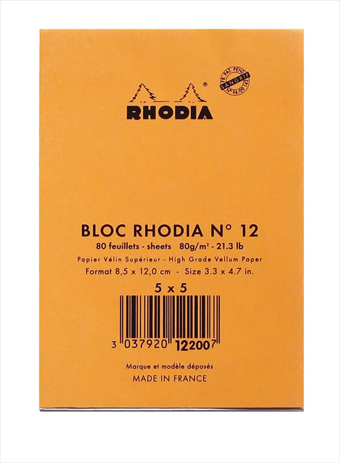 Rhodia Classic Orange Notepad, 3.3 x 4.75, Grid, FBA_12200C