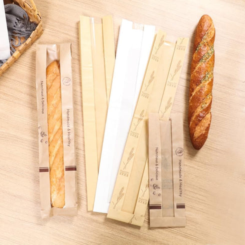 Urier 50 Window,13"Baguette Packaging Packaging Pieces French Baguette Paper Bags with Bag,Paper Bags with Window,Heat
