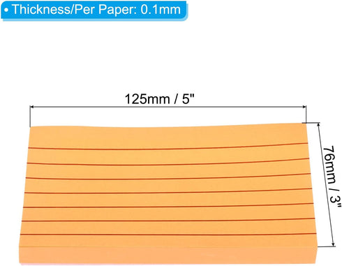 PATIKIL Lined Sticky Notes, 3 x 5 Inch, 6 Pack Fluorescent Self-Stick Note Pads, 100 Sheets/Pad, Orange