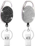 HASFINE Elegant ID Badge Holders 2 Pack Bling Rhinestone Retractable Badge Reels with Belt Clip & Key Ring (Black &