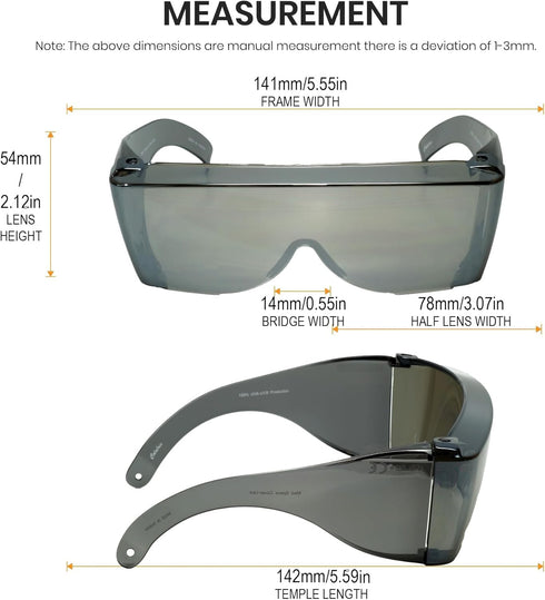 Calabria 3000 Fit Over Safety Glasses, Fitover Prescription Eyewear, Silver Mirror Wrap Around Tinted Anti Fog Glare