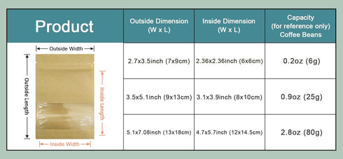 PABCK 50 Pcs Clear Window Kraft Paper Resealable Bags, Small Coin Envelopes for Sample Gift Storage