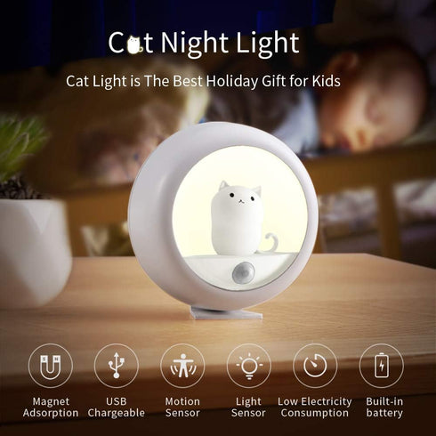 Melaus Closet 2 Levels.1- Pack Motion Sensor Night Light,Warm White USB Rechargeable Bedside Light,Magnetic Cat Lamp