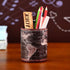 Black World Map Pencil Holder for Desk, PU Leather Pencil Cup, Globe Pen Holder Organizer
