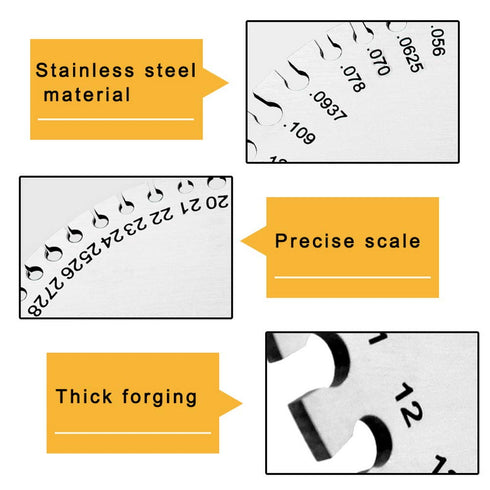 2 Pcs Stainless Steel Thickness Gauges, Wire Gauge Measuring Tool for Metal Sheets and Wire Thickness
