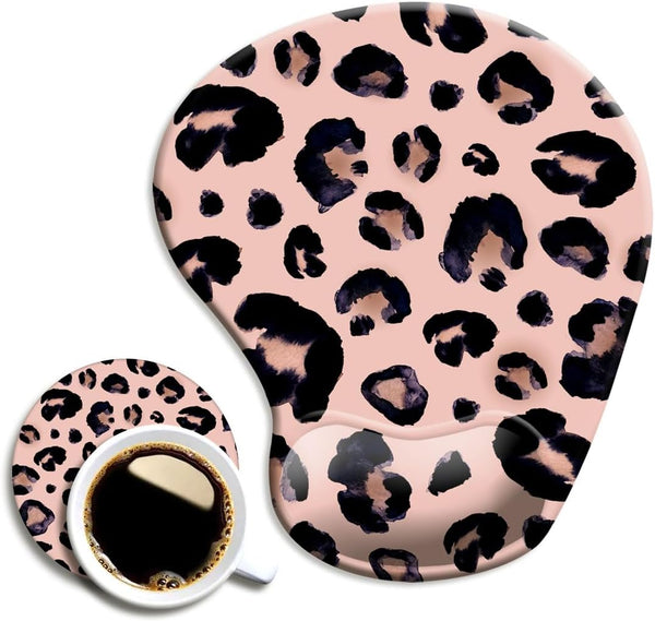 Ergonomic Mouse Pad with Wrist Support and Coaster, Non-Slip PU Base for Home Office, Easy Typing & Pain Relief