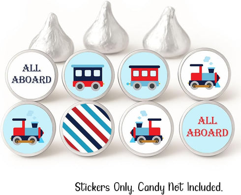 Set 240 All Aboard Train Labels for Hershey Kisses Chocolates - Locomotive Candy Sticker Favors