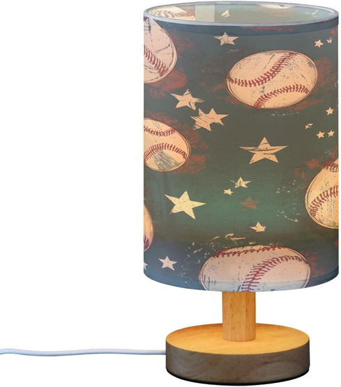 ALAZA Retro Baseball Balls Bedside Table Lamp with USB Port for Bedroom Nightstand Lamps Night Light Linen Fabric Shade