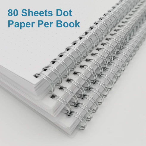 Spiral Dot Grid Notebook - A5 Bullet Dotted Journal, 80 Sheets / 160 Pages, 100gsm White Paper, Transparent Cover