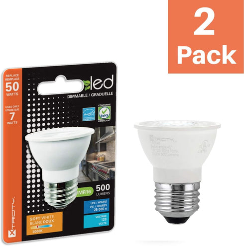 Xtricity LED PAR16 50W Equivalent (7W) Dimmable Spot Light Bulb, 500 Lumens, 3000k Soft White, 120V, Energy Star Certified, UL Listed (2 Pack)
