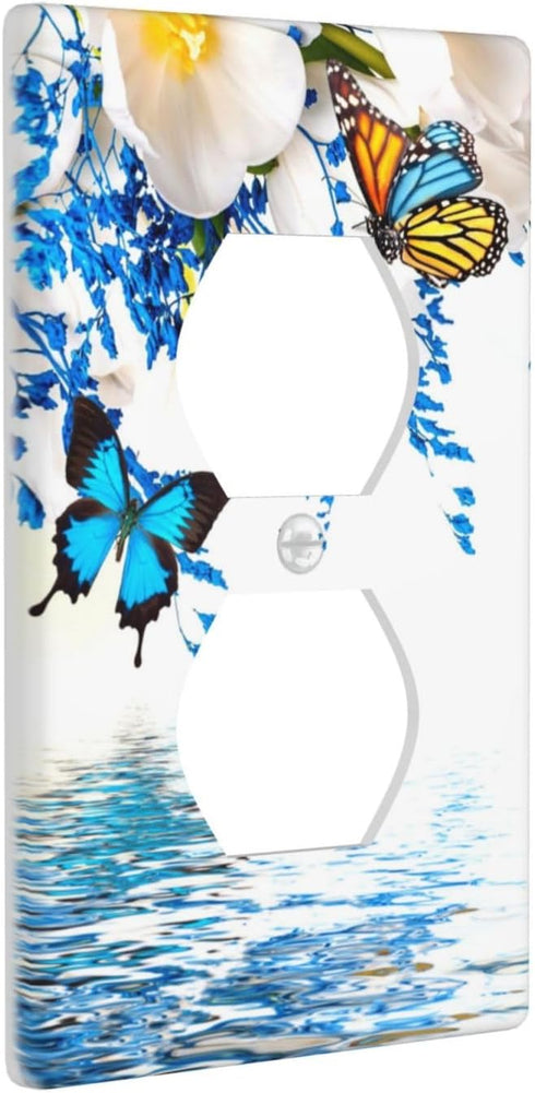 Butterfly Flower Single Duplex Outlet Light Switch Plate Cover for Home, Bedroom, Kitchen - 4.5 * 2.76 Inch