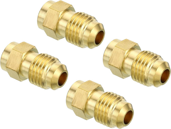 PATIKIL 4 Pack 1/4 SAE Male Thread Brass Flare Tube Fitting, Pipe Adapter Connector for Plumbing HVAC Air Conditioner