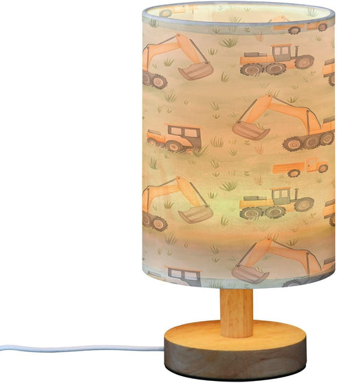 ALAZA Excavator Truck Bedside Table Lamp with USB Port for Bedroom Nightstand Lamps Night Light Linen Fabric Shade